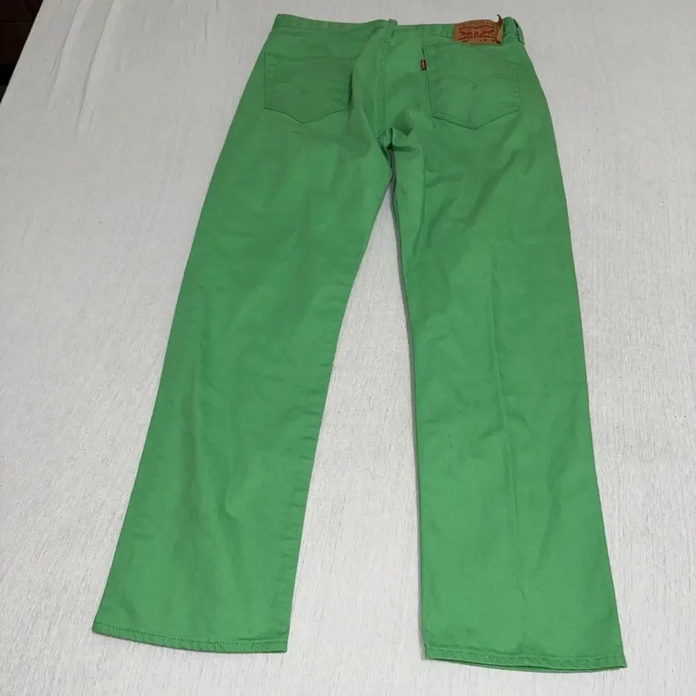 Levi’s 501 Jeans Men 36x32 34x30 Actual Lime Green Denim Straight Fit Button EUC